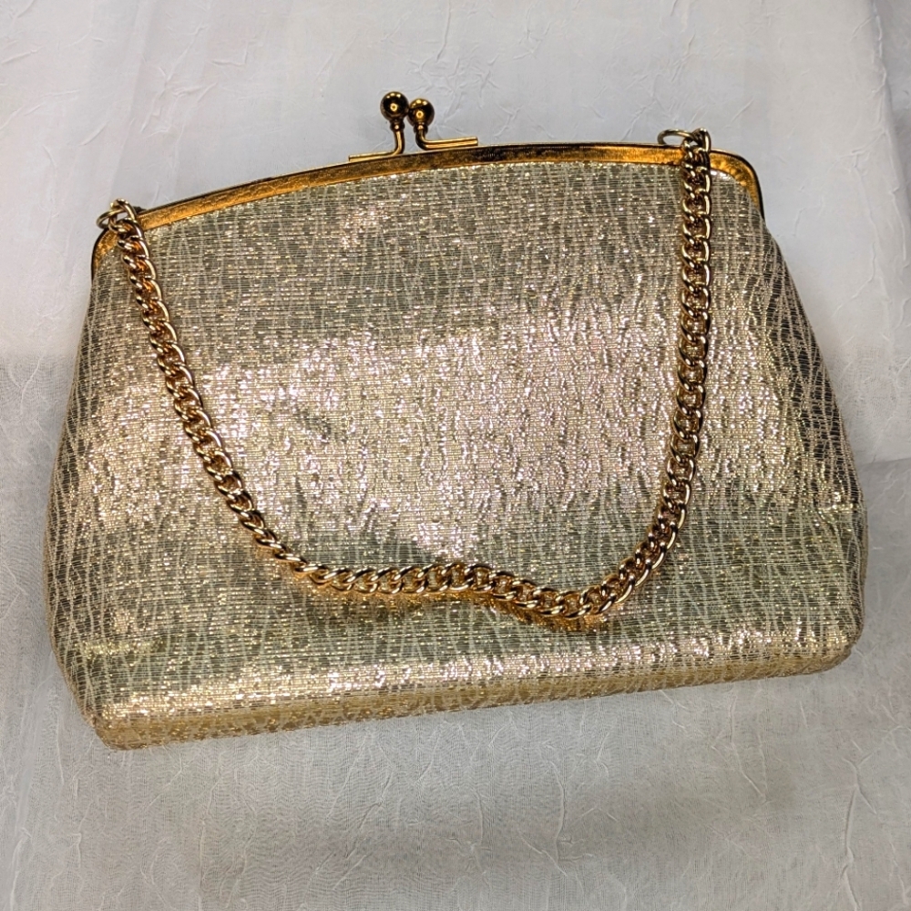 Vintage Gold Clutch With Kiss Clasp